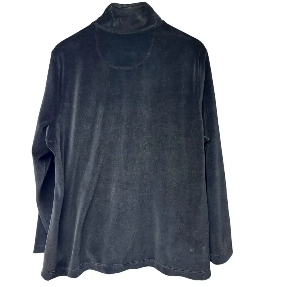 Charter Club Plus Size 2X Black Velvet Velour Jacket Sweater Full Zip Satin Trim - Picture 2 of 4
